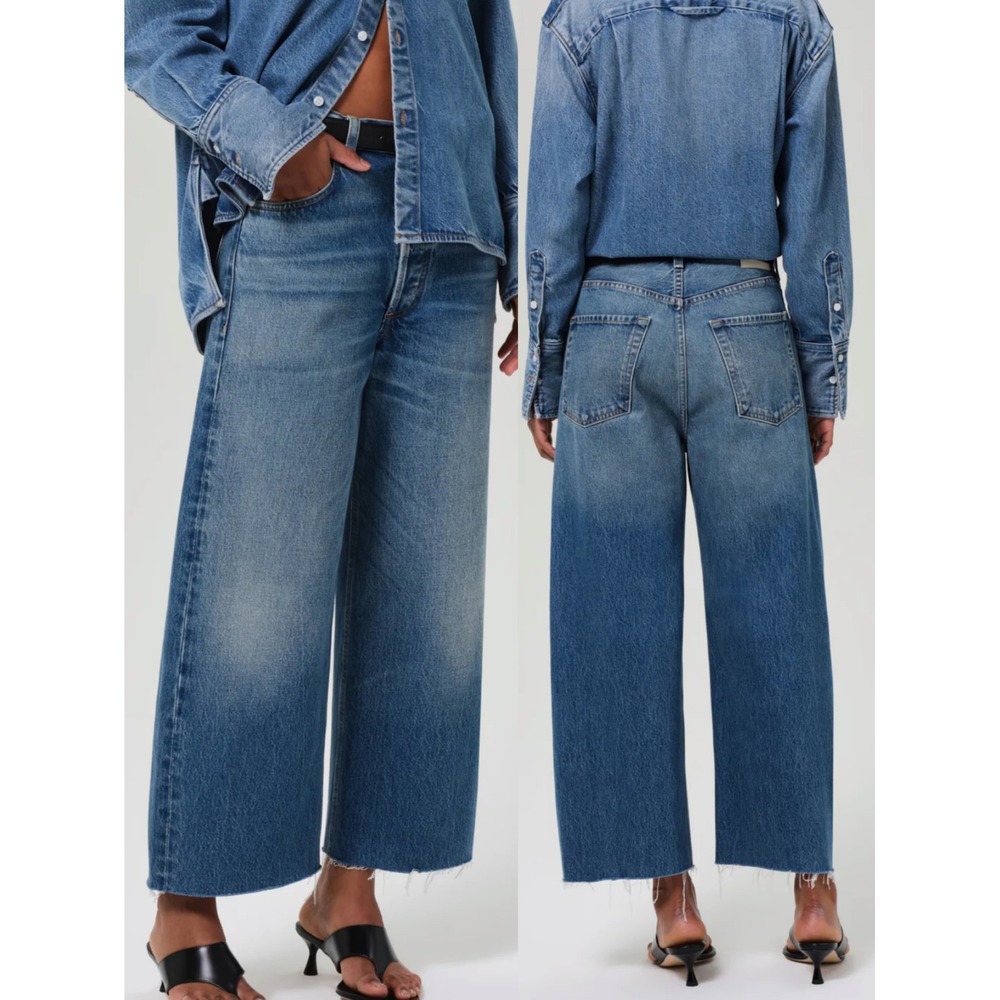 Citizens of Humanity Ayla Raw Hem Crop Jeans Doheny Blue Wide Leg 24 2117-3017 - Picture 13 of 15